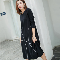 Spring 2021 new fat mm covered belly dress large size Women black belly loose wool skirt women