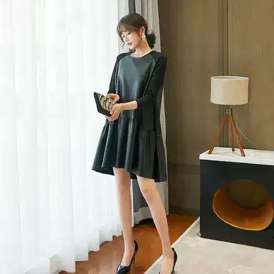 Large size women's thin autumn and winter 2021 New Puskin Korean loose fat mm dress casual bottom leather skirt