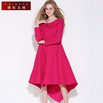 Fat plus size dress autumn 2021 new fat waist Roman cloth slim stretch irregular skirt 220 Jin