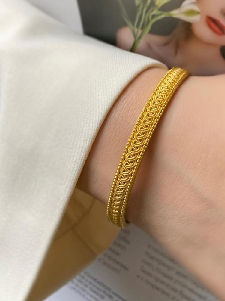 福来岛古法黄金手镯实心扁款新婚嫁金镯-柚子爱美妆