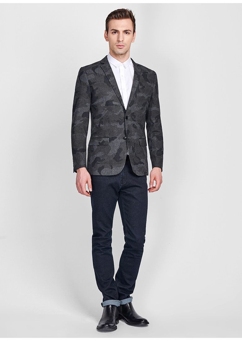 元本迷彩羊毛呢西服 男士修身春季英伦上装休闲西装外套