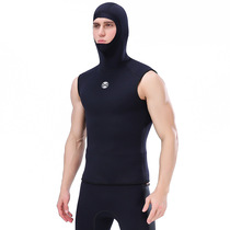 Mens 3mm hood warm dive vest Motorboat Yacht sleeveless surfing swimsuit with head - coat dive suit