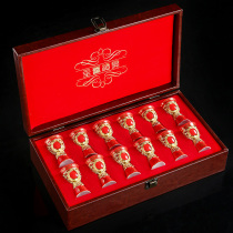 Chinese red inlaid gold high-legged white wine cup value ceramic jug Chinese double-headed mouth cup Spirits cup set wine set