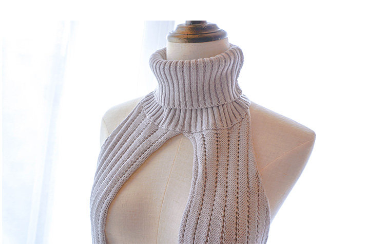 露背毛衣团子女一字横开胸处男杀手连体系带连接高领性感工口毛衣