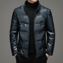 Leather down jacket male collar casual young and middle-aged collar outside wearing winter warm Korean leather jacket coat tide