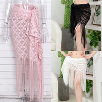 Belly dance practice suit 2021 new suit spring and summer sexy mesh tassel hip towel dance waist chain towel