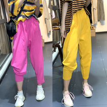 Simple solid color wide leg radish pants spring and summer versatile casual Wei pants show thin feet pants women loose show thin Harem pants