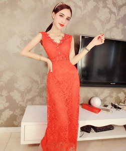 Lace wedding dress red fishtail dinner dress