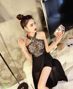 Cross cut design umbrella Lace Chiffon panel long dress