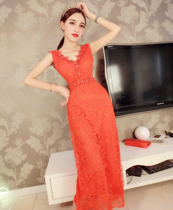 Lace wedding dress red fishtail dress