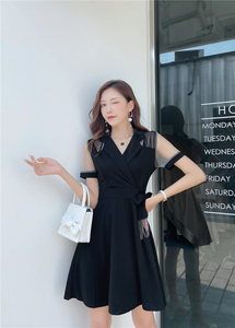 French style tassel waistband show thin suit collar small black skirt