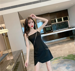 Metal chain shoulder strap buckle decoration slim fit split Sling Dress