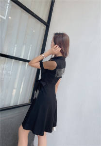 French style tassel waistband show thin suit collar small black skirt