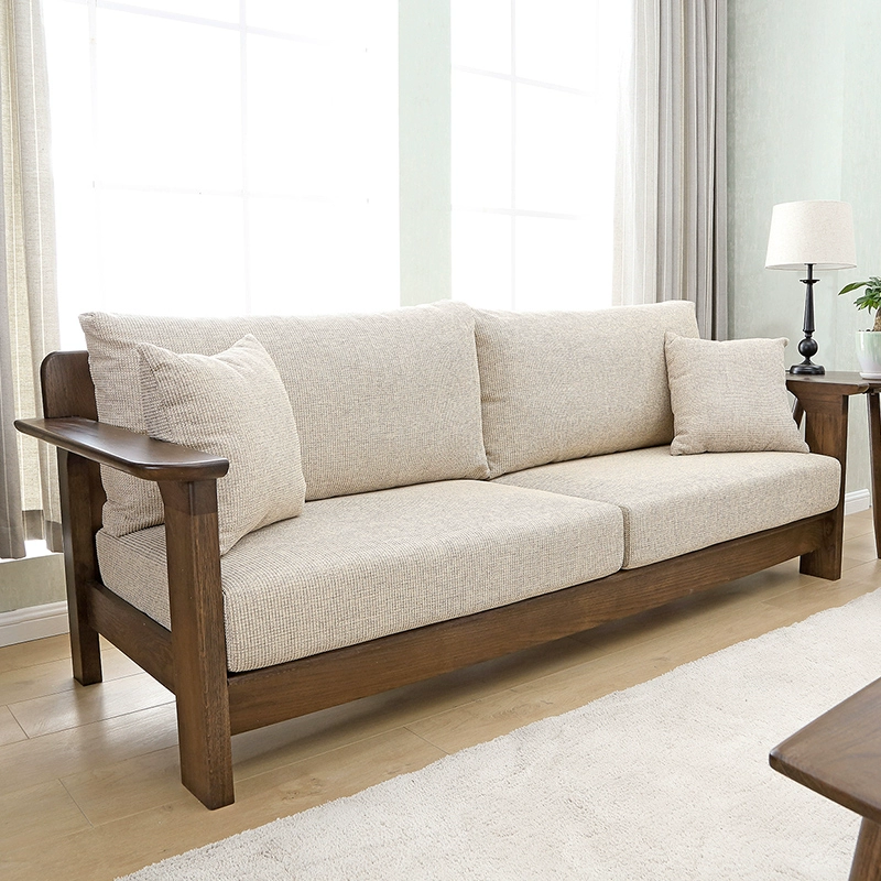 Sofa gỗ nguyên chất gỗ sồi trắng đơn ba người Sofa vải Nhật Bản nội thất phòng khách hiện đại đơn giản - Ghế sô pha