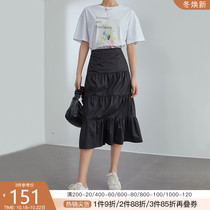 Fan Si Lanen solid color cake skirt women 2021 autumn new long A- line dress waist slim