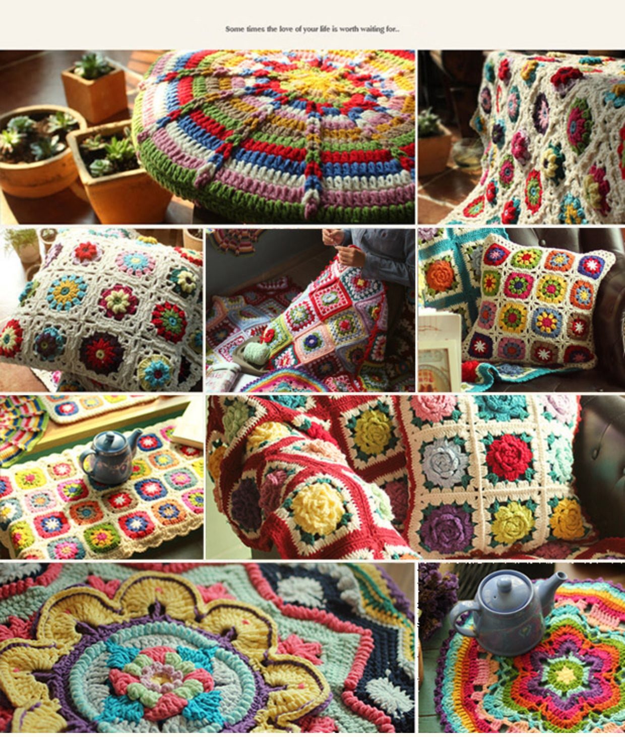 传统手艺潮汕钩花乔姑娘复古森系 纯手工手钩立体花 复古红边抱枕