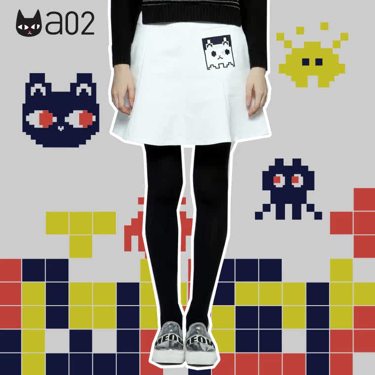 a02商场同步款简约休闲食鬼猫图案A字半身裙 D1Q5B0061SK