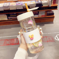 Han edition of simple water cup female high value summer large capacity bubble tea glass students portable straw cup cute