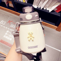 High - color red belly cup female students simple portable straw cup 316 stainless steel large capacity water cup