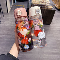 Direct drink bounce cover plastic cup high temperature student scale water Cup male simple portable tea cup children ins Wind