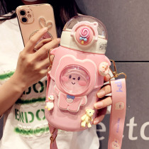 Childrens thermal cup girl cute high value 316 stainless steel cup students portable large capacity small bear straw cup