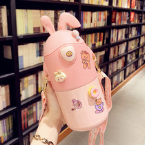 Childrens thermostat cup female cute high value 316 stainless steel cup large capacity portable carry student straw cup