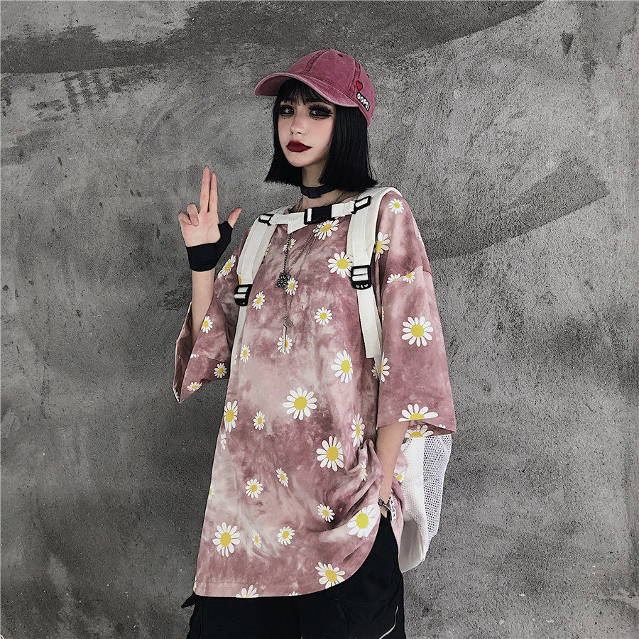 价20ss超火ins扎染小雏菊印花原宿纯棉男女短袖t恤-顺亨隆服饰2009