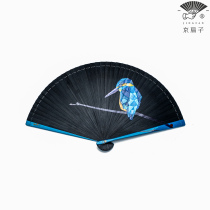 Beijing fan) full bamboo fan Point Blue whole bamboo Chinese style fashion Jade bamboo folding fan ancient style men and women Beijing handmade