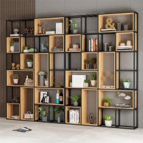 American Shelf Office Partitions Iron Art Industrial Wind Show Shelf Floor Multilayer Bookshelves Living-room Solid Wood Screens