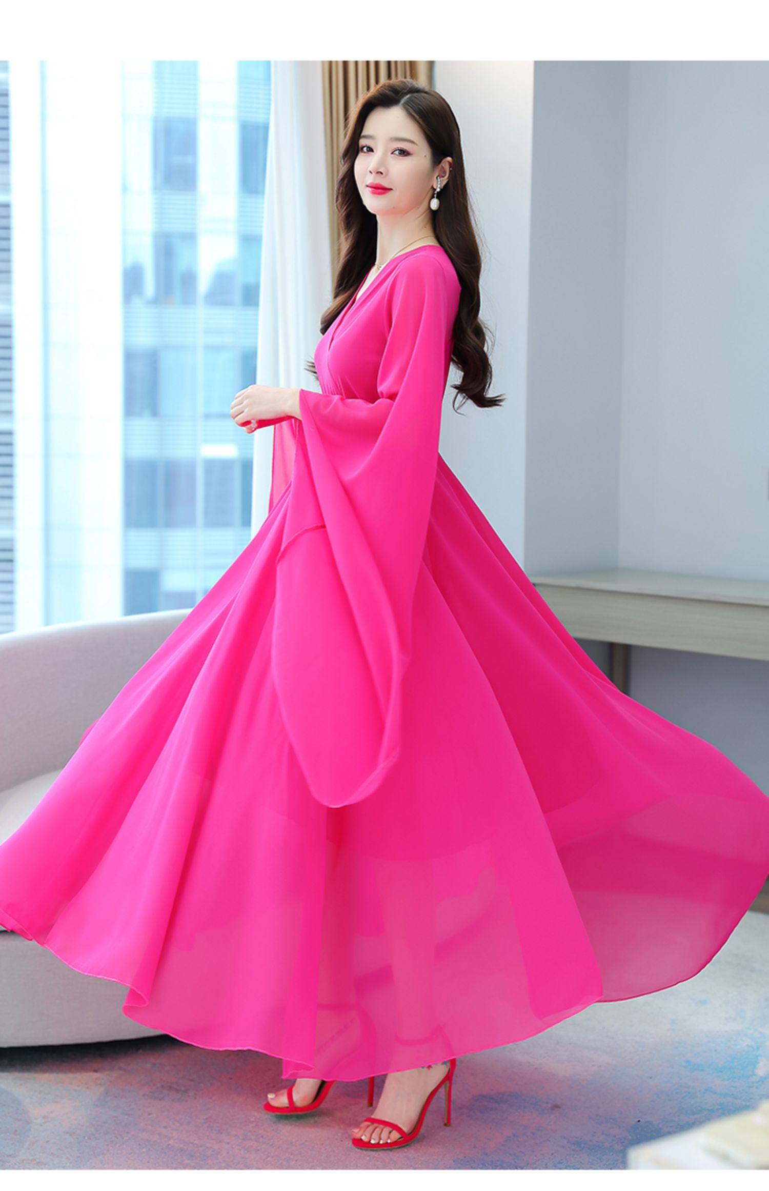 2022春夏新款古风长款白色飘逸仙女海边度假沙滩裙大摆雪纺连衣裙