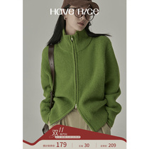 HAVERICE restaurant Korean atmosphere with a sense of fashion stand-up collar double zipper wool knitted cardigan top autumn