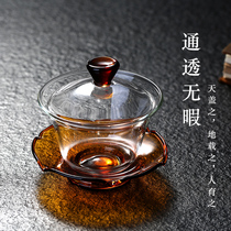 Glass cover bowl teacup heat-resistant thickening Sansai cup tea set tea bowl large kung fu transparent Sansai bowl tea maker