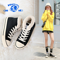 Global ins2021 winter New Joker high canvas cotton shoes Korean students plus velvet warm snow boots women