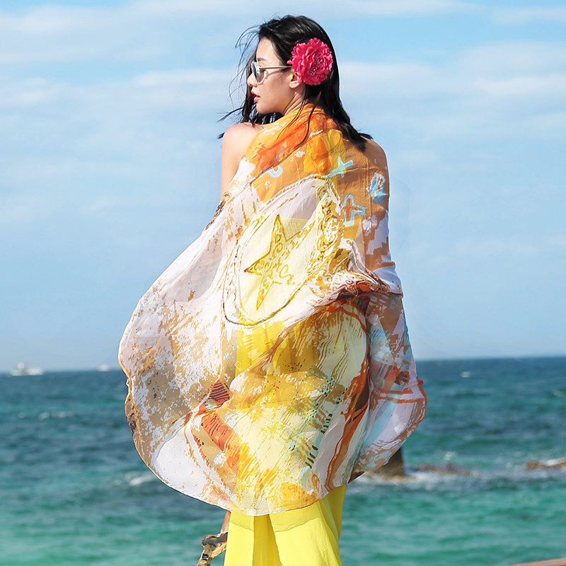 度假小姐民族风多功能大披肩纱巾围巾两用丝巾沙滩巾薄款旅游女装