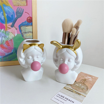 Cute girl makeup brush storage bucket Net red diy desktop pen holder makeup beauty dressing table tool storage tube