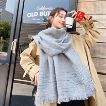 Autumn and winter New Virtual line scarf female Korean version of cashmere oversized thick thick warm shawl double-sided student scarf
