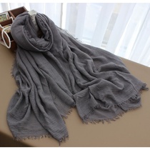 Cotton and linen scarf Womens literary solid color spring and autumn and winter gray wild long student leisure shawl dual-use travel