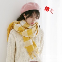 Autumn and winter cotton wind plaid scarf mens thin winter wild literary Japanese bib womens shawl dual-use tide