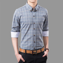 Autumn mens long-sleeved shirt Mens Korean slim stripe contrast mens business casual shirt tide base shirt