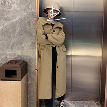 Spring and autumn navy wind collar long belted windbreaker Womens Korean version loose casual split coat jacket