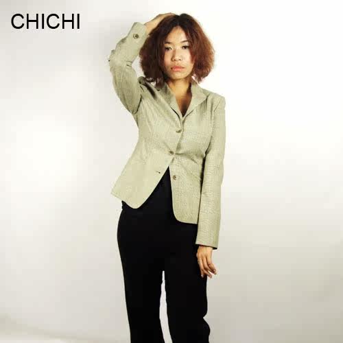 专柜正品 珂曼品牌 春秋羊毛格子女装修身长袖小西装 原价668特价