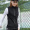 Black standing collar vest for women