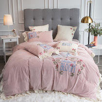 Coral velvet four-piece set plus velvet thickened double-sided velvet Princess wind flannel Winter milk velvet duvet cover bedding