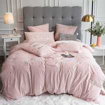 Speed warm baby velvet four-piece set of girl heart rabbit embroidery short hair plus velvet double-sided autumn and winter quilt cover bedding