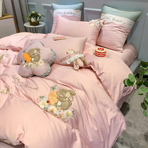 60 long staple cotton cotton cotton four-piece set 100 cotton cartoon girl heart princess style girl quilt cover bedding