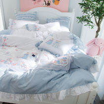 Four-piece set of cotton pure cotton small fresh Lace embroidery Princess wind girl heart bed sheet duvet cover Bedding