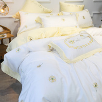 60 double-sided Tencel four-piece Summer Daisy hipster girl heart embroidery sheets quilt cover bedding