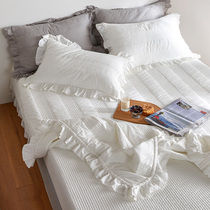 Simple double-sided dual-purpose bed cover cotton three-piece set single piece pure cotton pure cotton summer quilted ruffled bed sheets