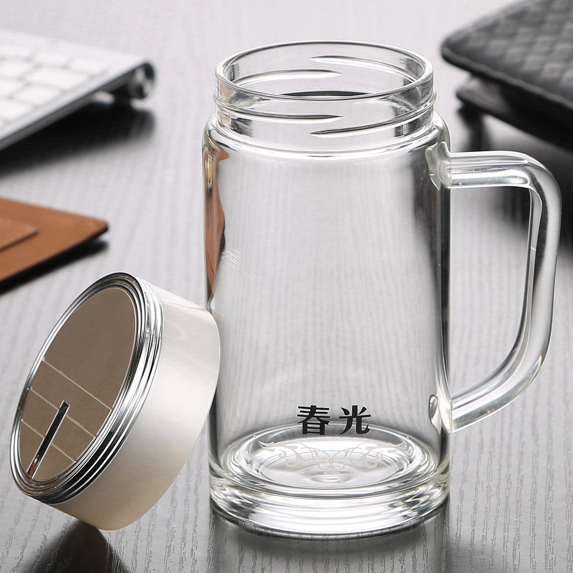 2018双层玻璃杯带盖把手柄男女办公便携过滤大容量透明水杯子新款_7折