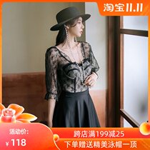 South Korea 2021 new one-piece long sleeve small breasts gathered swimsuit women Summer thin Belly Belly skirt conservative hot spring swimsuit